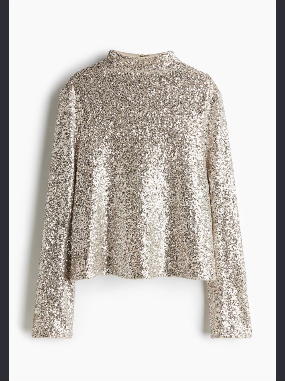 H&M Silver Sequin Mock Neck Long Sleeve Top